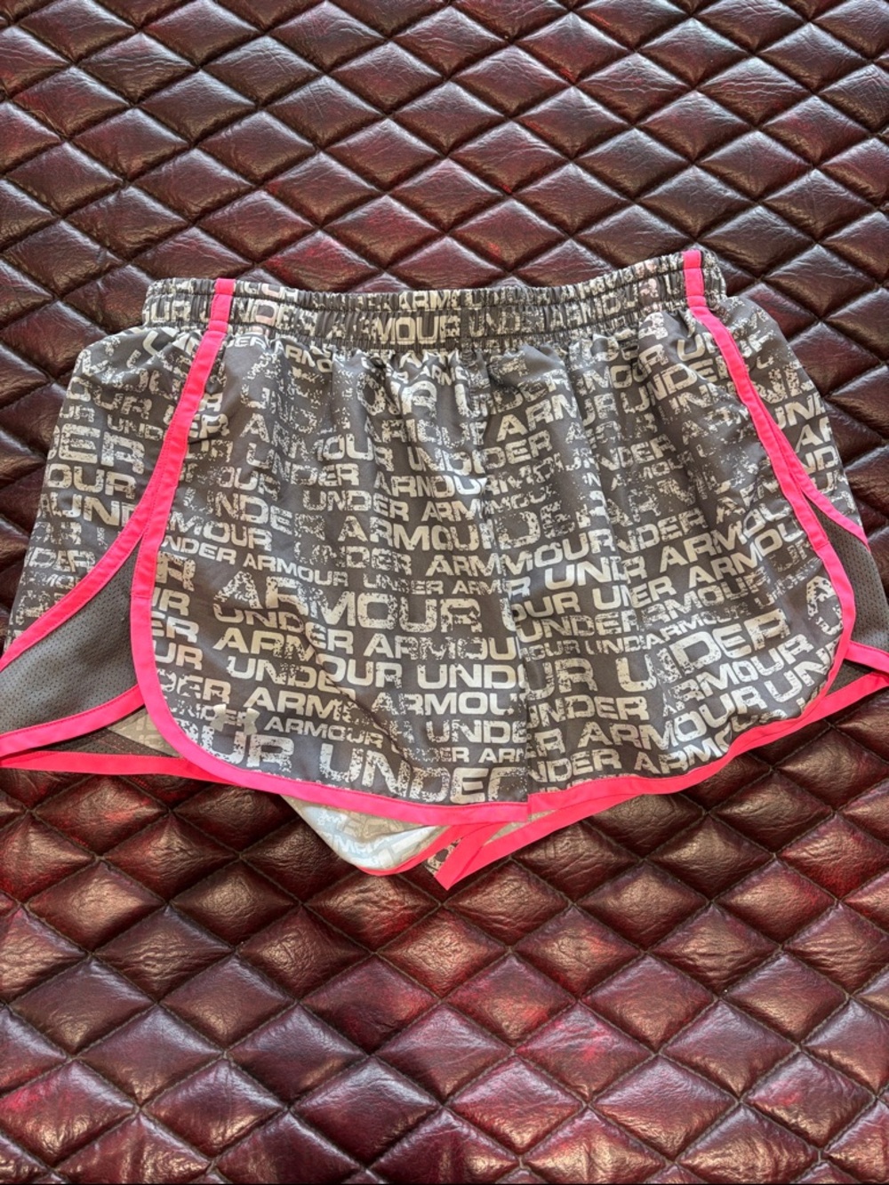 Under Armour Women’s Gray Logo Athletic Shorts with Pink Trim
